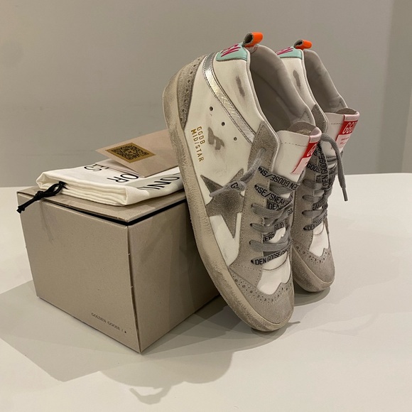 Golden Goose Mid Star Sneaker in White/Ice/Turquoise sz 38 New in Box - Picture 6 of 14